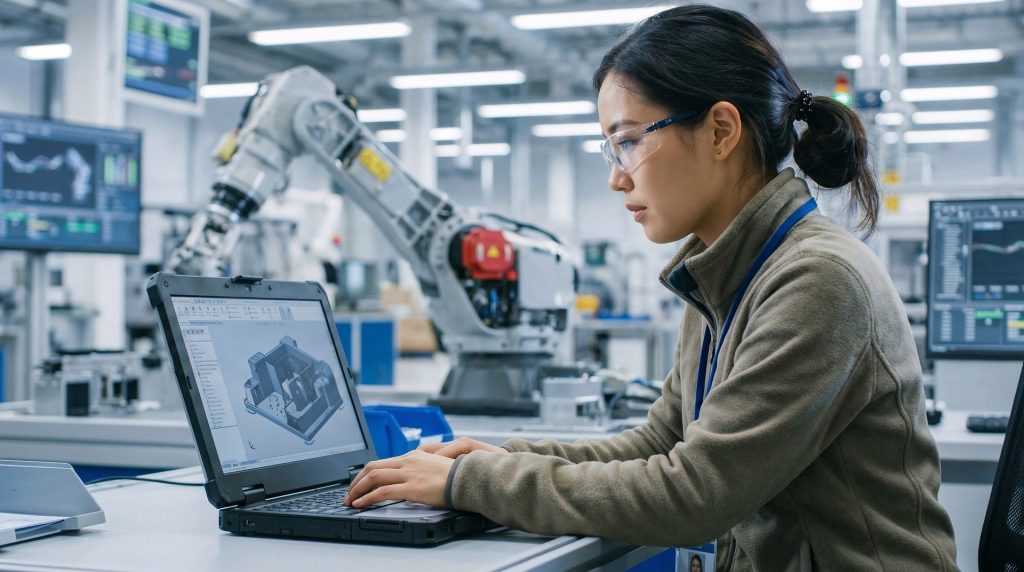 factory analytics korea - plant manager reviewing production analytics dashboard in korean factory